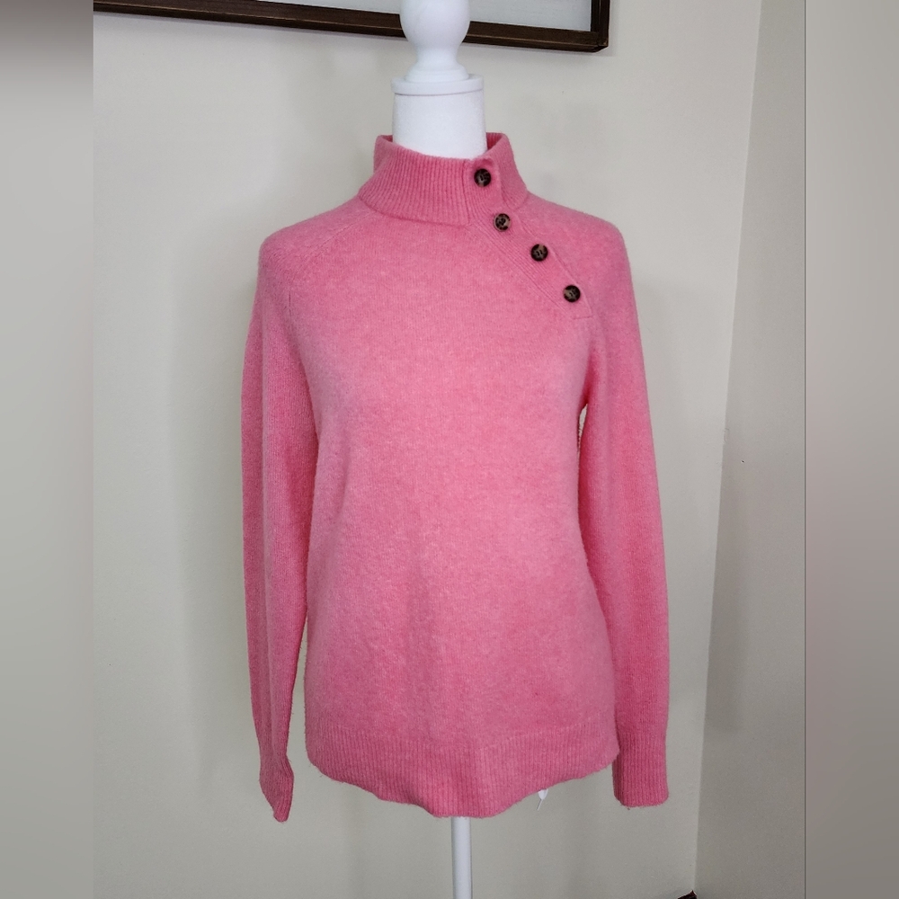 J.Crew Factory Pink Button Wool Blend Sweater Sm New Preppy Quiet Luxury Casual